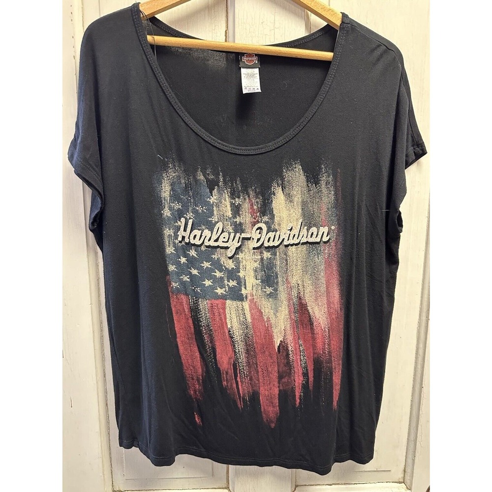 Harley Davidson Flag T-shirt Alabama Women’s Size XL Black